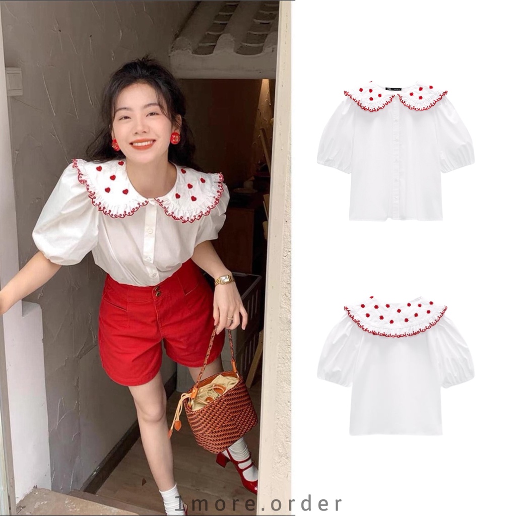 Áo sơ mi ZR dáng tiểu thư, cổ thêu hoa cực xinh - Hàng chính hãng vợt sale size S