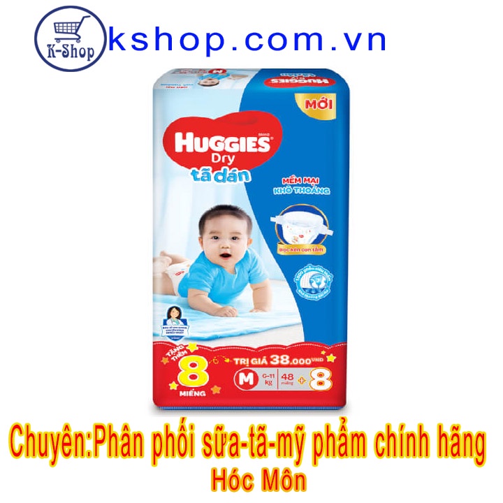 Tã dán Huggies Dry M ( 6-11kg, 48 miếng) mẫu mới+ TẶNG