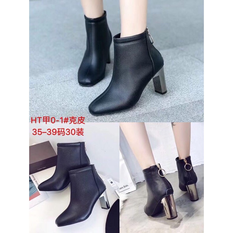 Bốt da mờ gót gương cao cấp