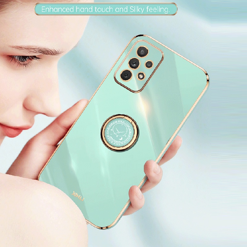 Ốp Điện Thoại Silicon Dẻo Tráng Gương 6D Kèm Giá Đỡ Nhẫn Cho Samsung Galaxy A13 A23 A33 A03S A53 A73