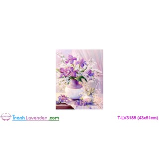 [T-LV3185]Tranh thêu chữ thập Hoa cỏ Bình Hoa Khoe Sắc (43x51cm)