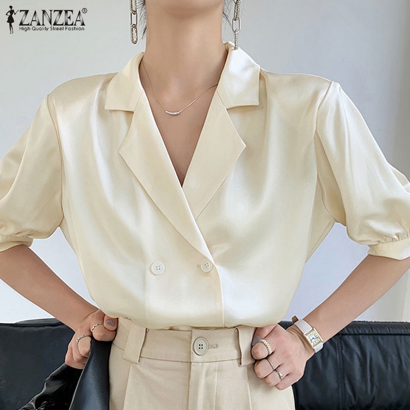 Zanzea Áo Sơ Mi Nữ Ngắn Tay Cổ Bẻ Thời Trang
