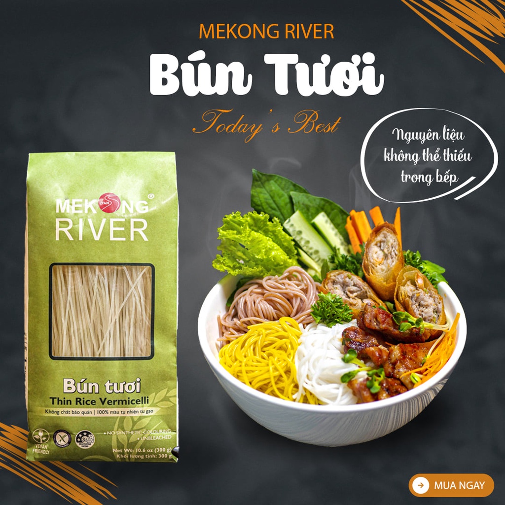 Bún Tươi Mekong River Gói 300G Chính Hãng - Đảm Bảo 100% Màu Tự Nhiên Từ Gạo