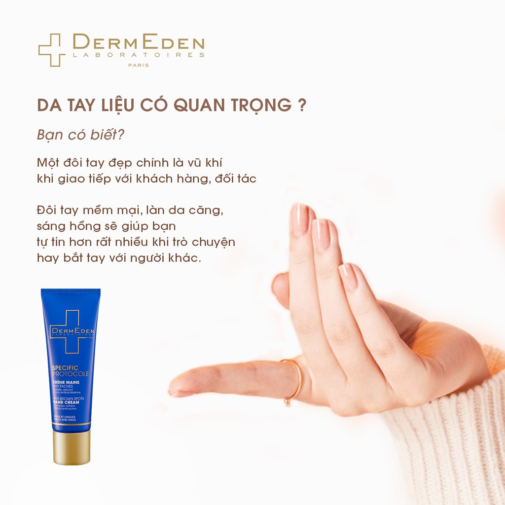 Kem dưỡng da tay làm mềm da và mờ đốm nâu DERMEDEN ANTI-BROWN SPOTS HAND CREAM Niacinamide 5%+ HA 1% 50ml