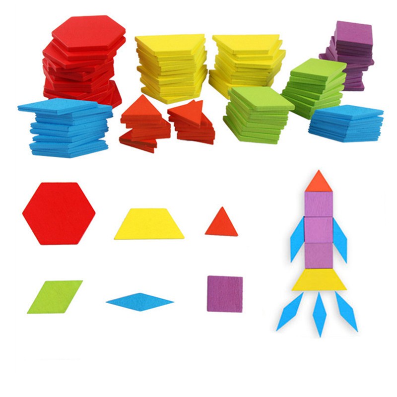 Đồ chơi bộ xếp hình, ghép hình sáng tạo bằng gỗ Pattern Block 155 chi tiết cho bé - Bộ ghép hình gỗ montessori