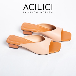 Dép cao gót ACILICI thời trang thanh lịch mũi bằng đế vuông gót cao 3cm