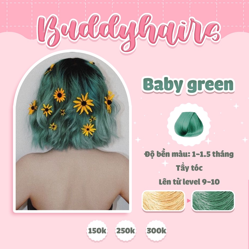 Thuốc nhuộm tóc Baby green/ Green pastel/ Xanh rêu nhạt của Buddyhairs