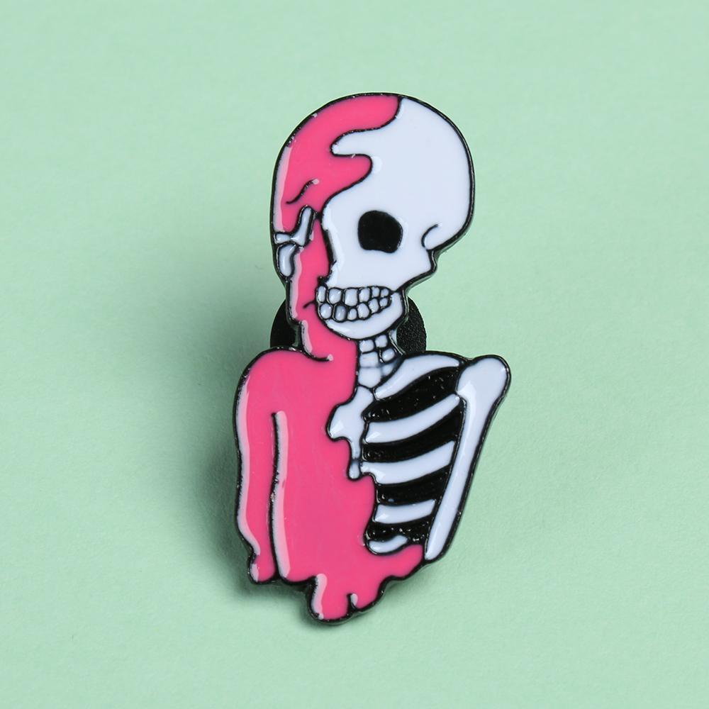 Ghim Cài Áo Hình Đầu Lâu Hoa Hồng Tráng Men Phong Cách Gothic Thời Trang