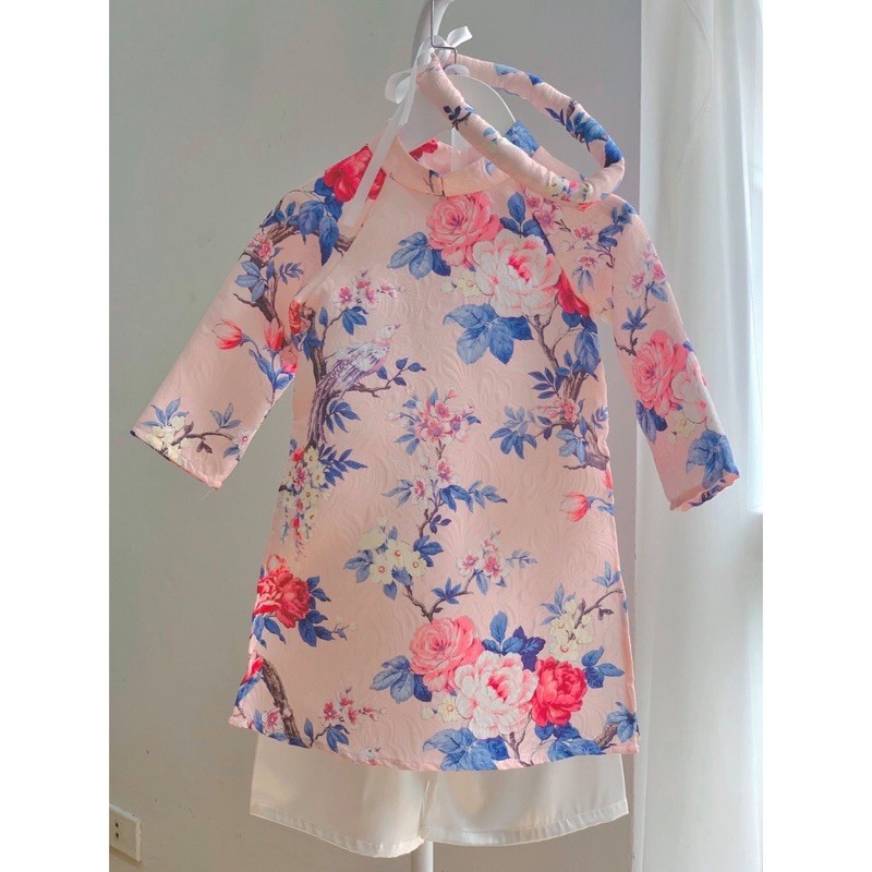 Áo dài gấm trẻ em 🎀FREESHIP🎀 Áo dài gấm hàn dày dặn cho bé gái truyền thống kèm mấn + quần