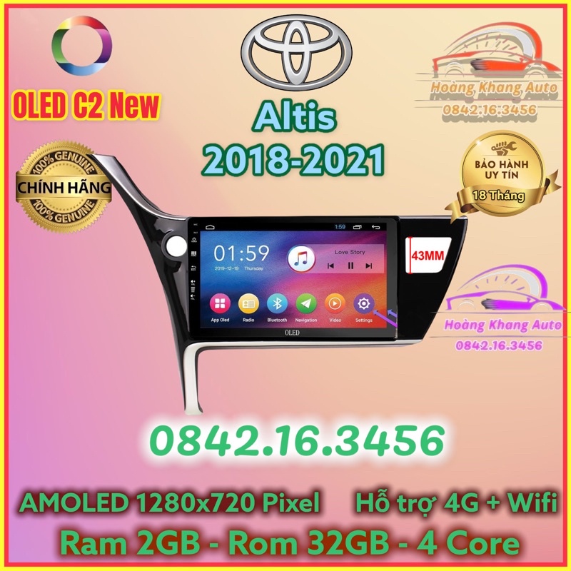 Màn hình Android OLED C2 New theo xe Altis 2018 - 2021, 10 inch Kèm dưỡng và jack nguồn zin theo xe