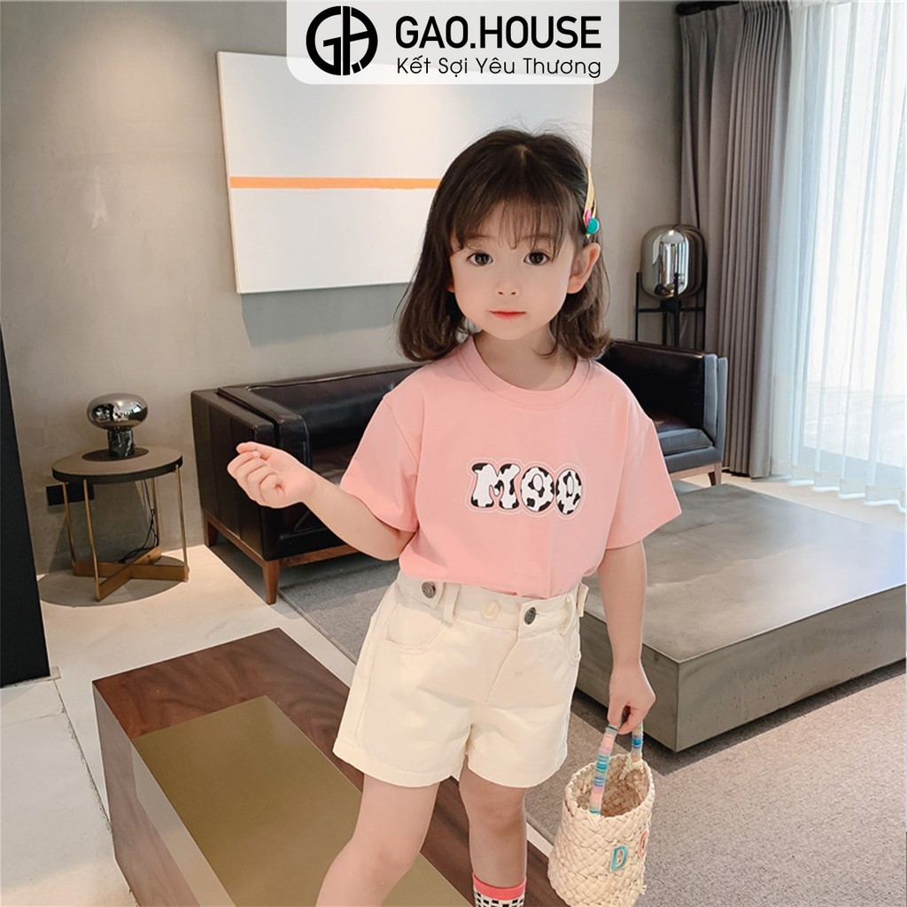 Áo thun cộc tay cổ tròn Gạo House cotton 4 chiều họa tiết Moo bò sữa cho bé gái[T4]