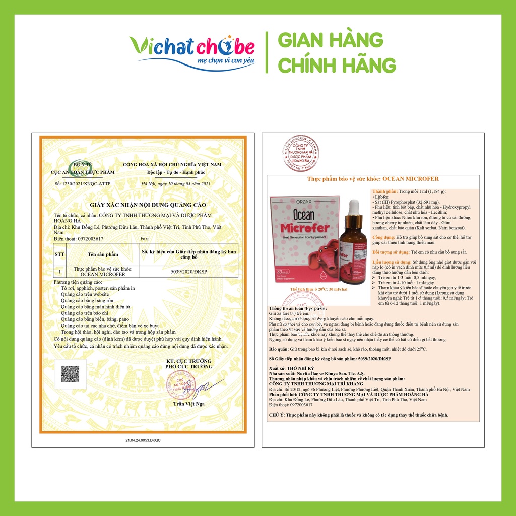 Sắt hữu cơ nhỏ giọt Orzax Ocean Microfer  - Bổ sung sắt giúp trẻ phòng ngừa và cải thiện thiếu máu, thiếu sắt 30ml