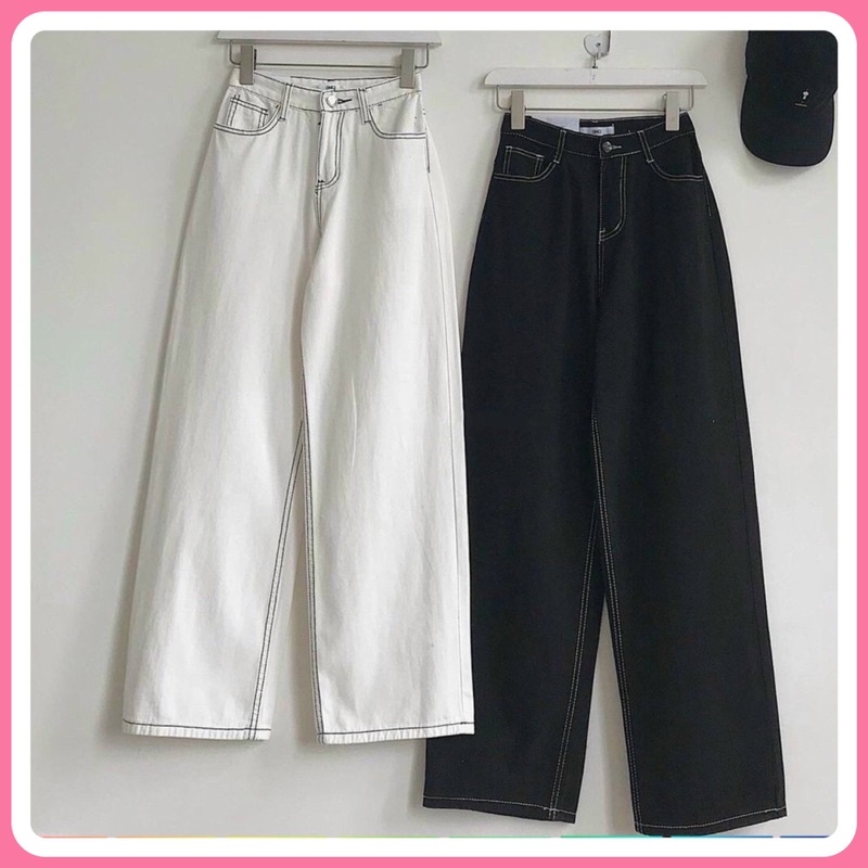 Quần kaki chỉ nổi ống rộng HOUSE T& T , 2 sz .M,L . 2 màu , Trắng , Đen . mặc đi học , đi chơi ,
