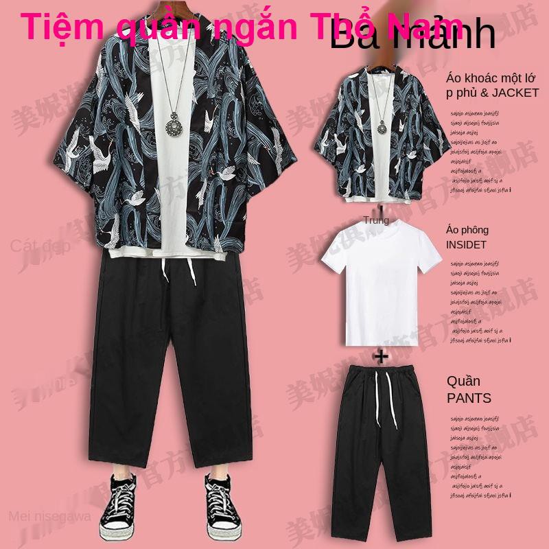 Gufeng Taobao ba mảnh quần áo mùa hè nam phong cách Trung Quốc Hanfu trọn bộ Fairy kimono couple chống nắng