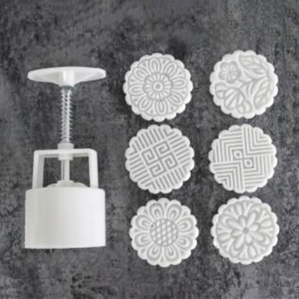 Set 6 Khuôn Nhấn Tạo Hình Bánh Trung Thu / Mặt Trăng / Hoa 3d Bằng Nhựa Diy