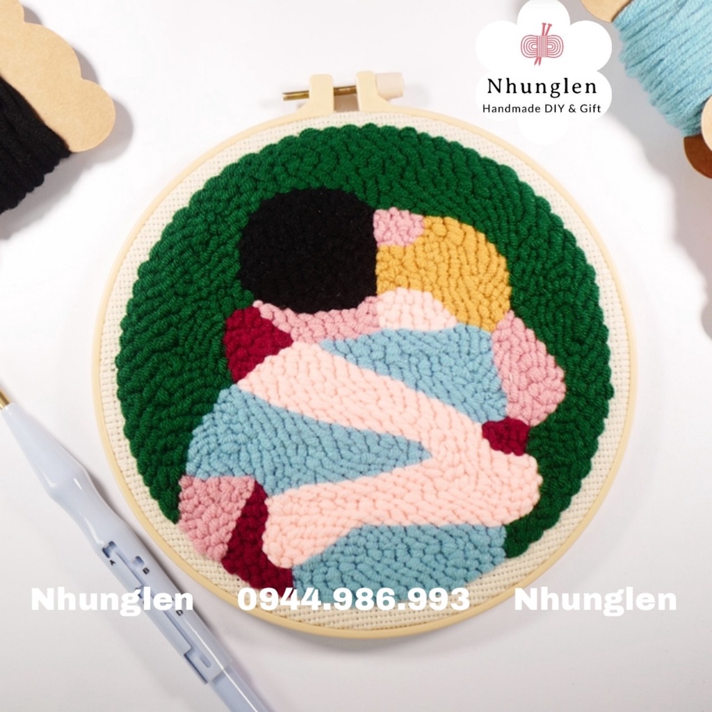 DIY Bộ Thêu Len Xù Cặp Đôi Ôm Nhau - Punch Needle Decor -  Qùa Tặng Handmade Ý Nghĩa