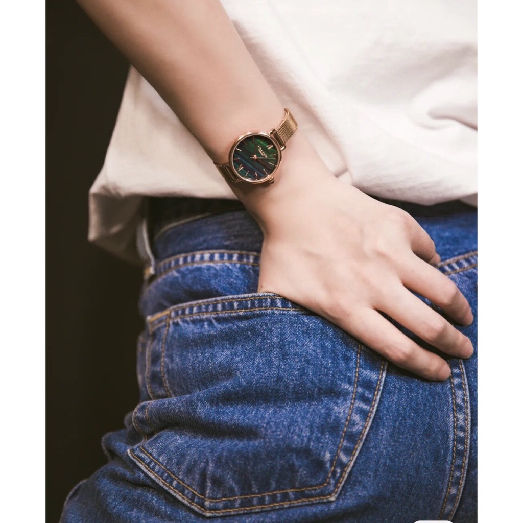 Đồng hồ nữ dây kim loại Lolarose mặt tròn 30mm đá bảo thạch malachite cao cấp sang trọng LR4070