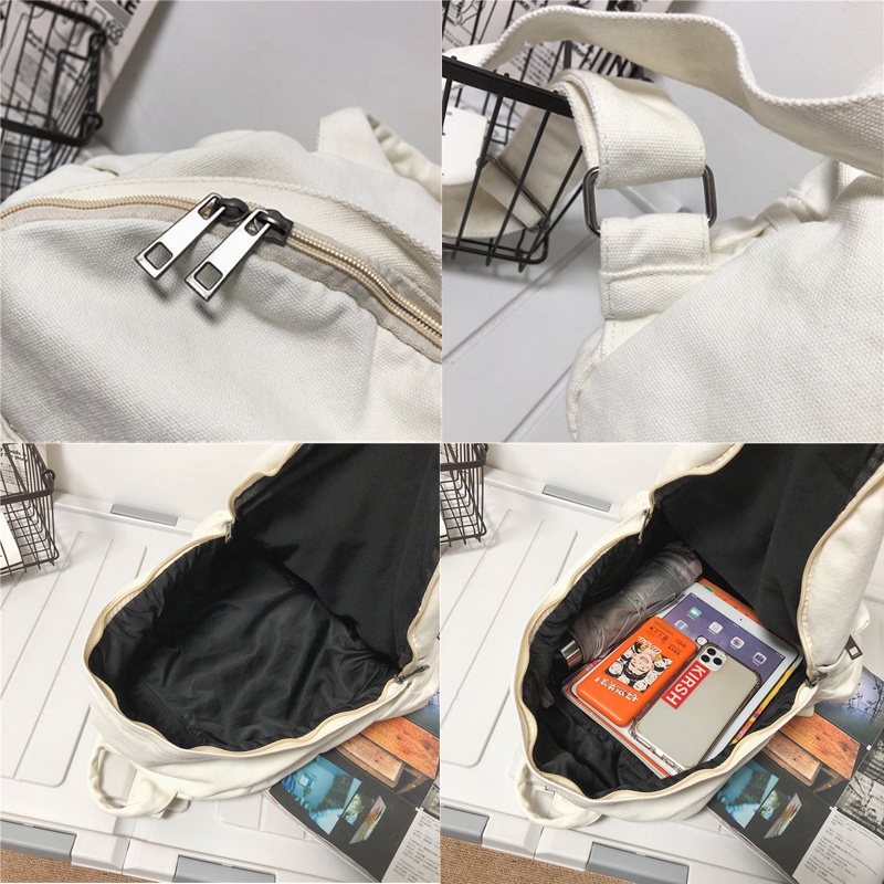 Ba lô Canvas màu trơn đơn giản thời trang nữ tính