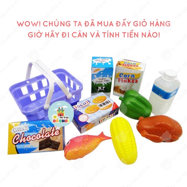 Đồ chơi máy tính tiền siêu thị màu hồng dùng pin, có âm thanh, quẹt thẻ, quét mã vạch cho bé 5911