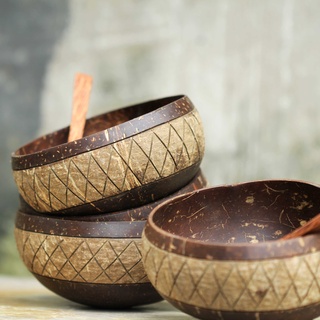 Chuẩn xuất khẩuTô Chén Bát gáo dừa hoa văn Mon Mon Pattern Coconut Bowl