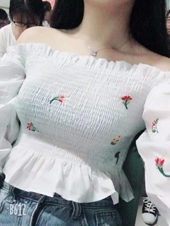 Áo trễ vai hoa nhí ( ảnh thật )