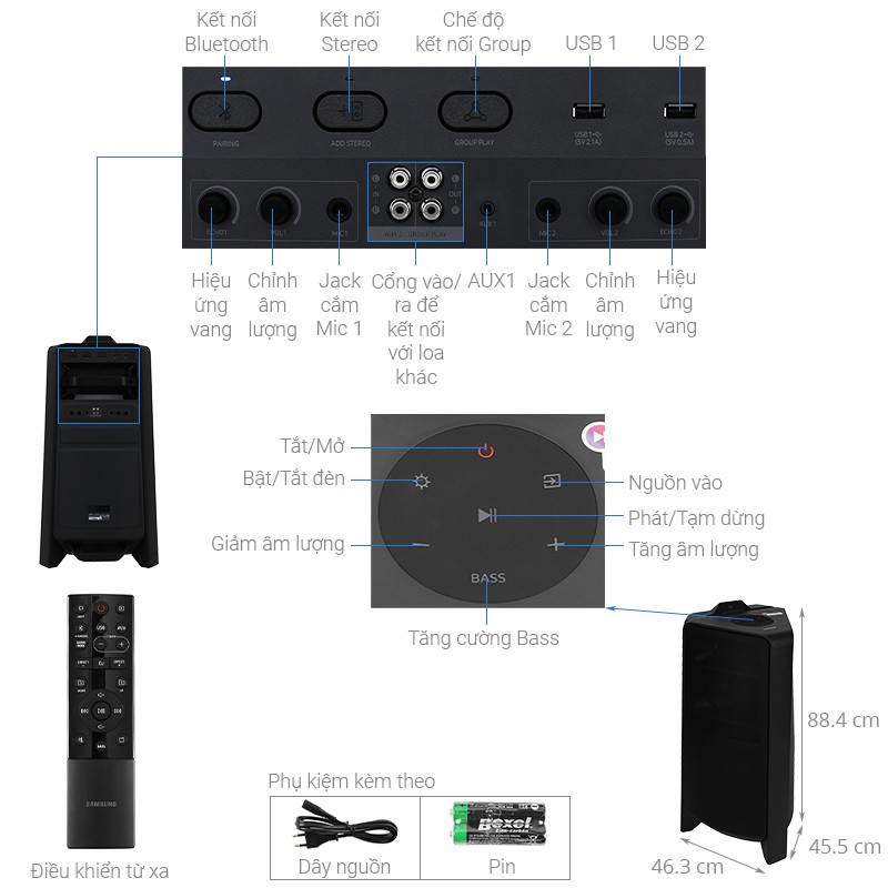 Loa Tháp Samsung MX-T70/XV 1500W chính hãng + kèm 1 mic b518