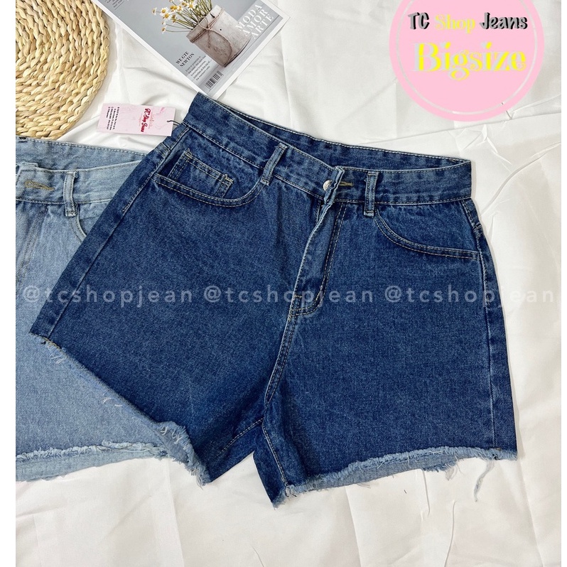 Quần Short Jeans Bigsize Quần Đùi Bò Nữ Ống Rộng Trơn Xanh TCshopjean Ms 1000