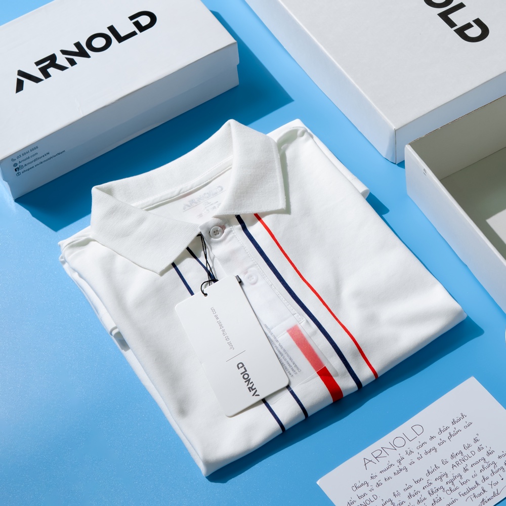 Áo thun polo nam ARNOLD BAK in họa tiết sọc, vải cá sấu Cotton thoáng mát