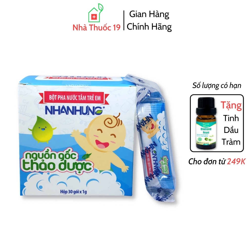 Bột Pha Nước Tắm Nhân Hưng - Giúp Sạch Da, Kháng Khuẩn, Giảm Bệnh Ngoài Da, Hăm Da, Chàm Sữa, Rôm Sẩy (Hộp 30 Gói)