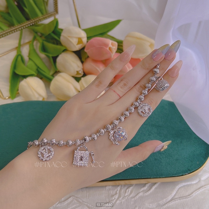 Lắc tay bi phối charm, lắc bi charm thương hiệu đính đá cao cấp .PTNACC.