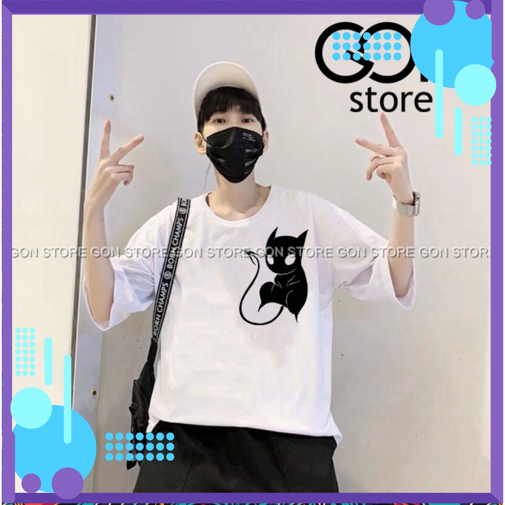 [CAO CẤP] Áo thun tay lỡ nam nữ giá rẻ form rộng freesize (45-85kg) unisex mèo devil - CAT12N