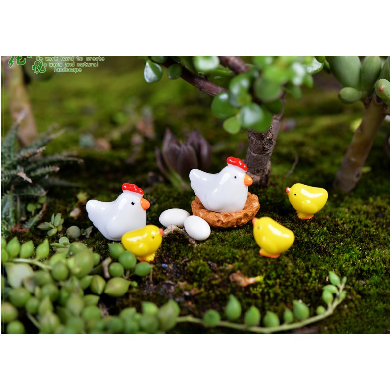 KHO-HN * Mô hình ổ trứng gà với đàn gà con để trang trí bonsai, dựng tiểu cảnh DIY