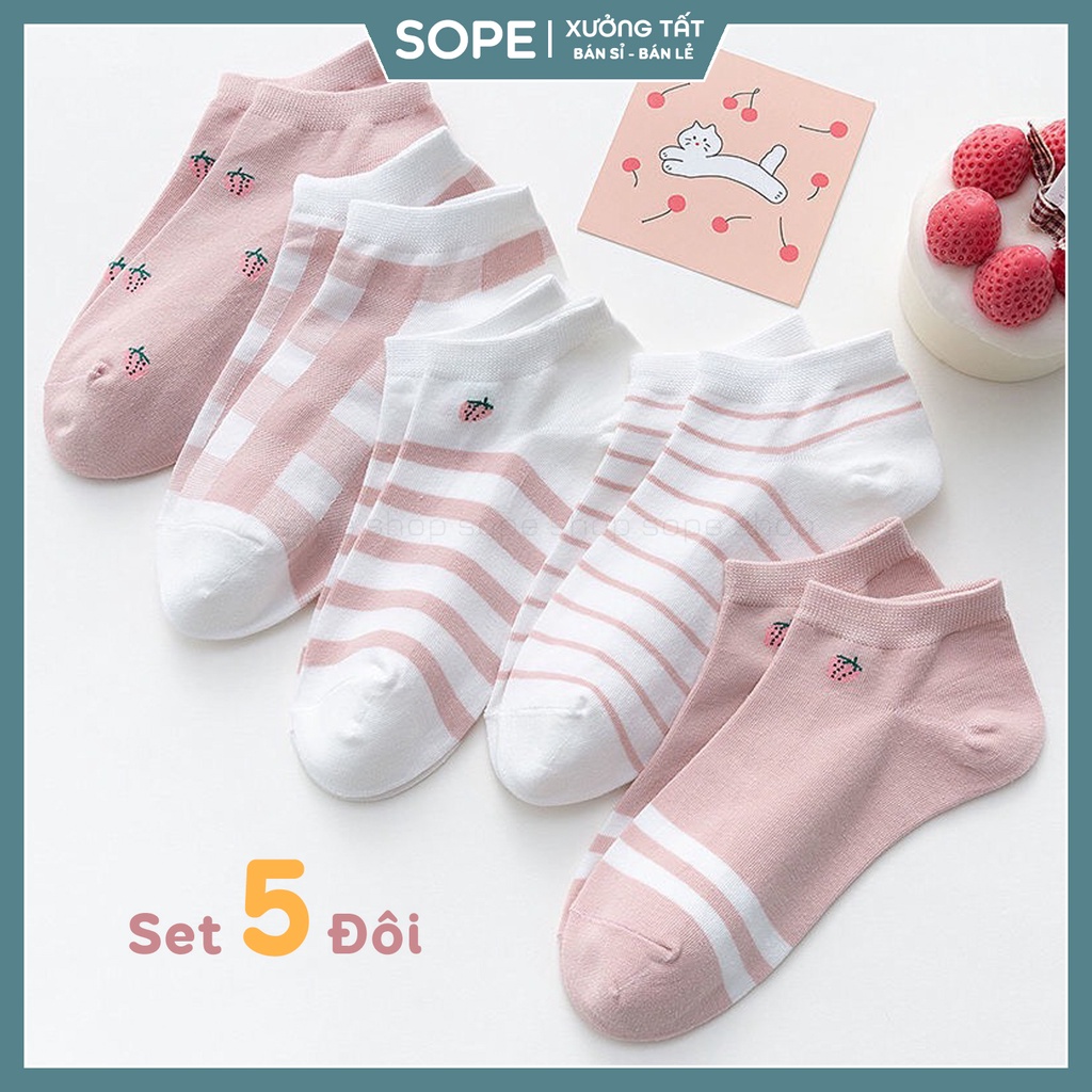 Tất vớ cổ ngắn nữ phong cách Hàn Quốc, chất liệu vải cotton sợt dệt co giãn - Sope Shop