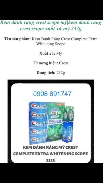 Kem đánh răng Crest Complete scope 8.2 Oz