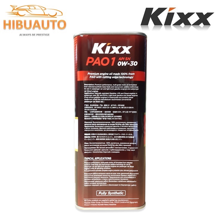 Nhớt KIXX Pao1 API SN 0W-40 4L  | Dành Cho Xe Ô Tô Cao Cấp