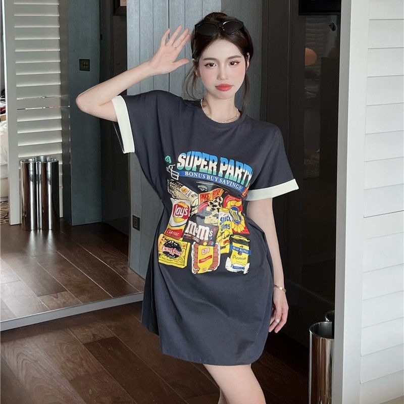 Đầm Thun Ngắn Tay Form Rộng Thời Trang Mùa Hè Hàn Quốc Cho Nữ