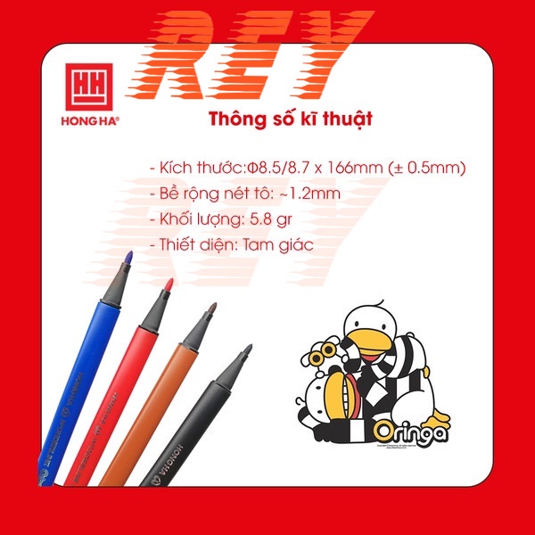 [Giao hỏa tốc] Vỉ bút lông màu Hồng Hà Wonderline Oringa Felt Pen 12 màu - 18 màu