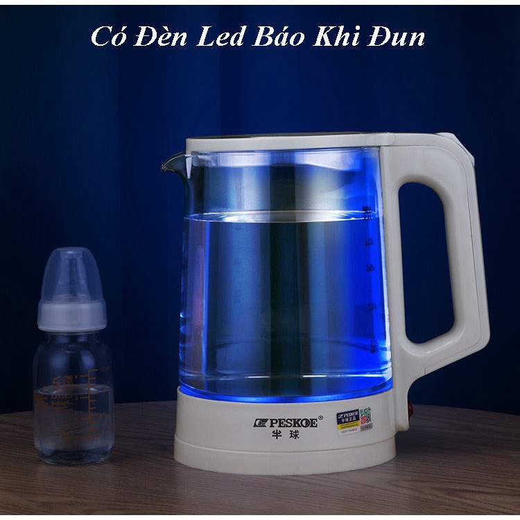 Ấm Siêu Tốc Thủy Tinh - Ấm Đun Nước Thủy Tinh Kalas Công Suất Lớn 1500W Dung Tích 2,2 Lít Đun Sôi Nhanh