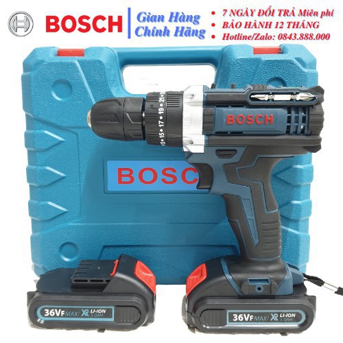 [CHÍNH HÃNG] Máy Khoan pin Bosch 36VF 3 Chức năng Có Búa Tặng Kèm Bộ Phụ Kiện 24 Chi Tiết cao cấp Cao Cấp