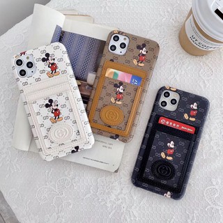 Gucci Disney Ốp Điện Thoại Da In Hình Mickey Có Ngăn Đựng Thẻ Cho iphone11 pro Max XS XR I7 I8P