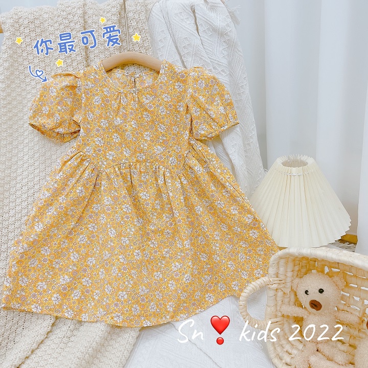 Váy hoa nhí  2 màu  Xanh _VÀng tay bồng dành cho bé siêu xinh