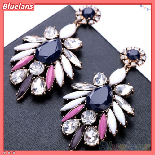 Đôi Khuyên Tai Dáng Dài Kiểu Hình Học Đính Pha Lê Màu Huỳnh Quang Thời Trang