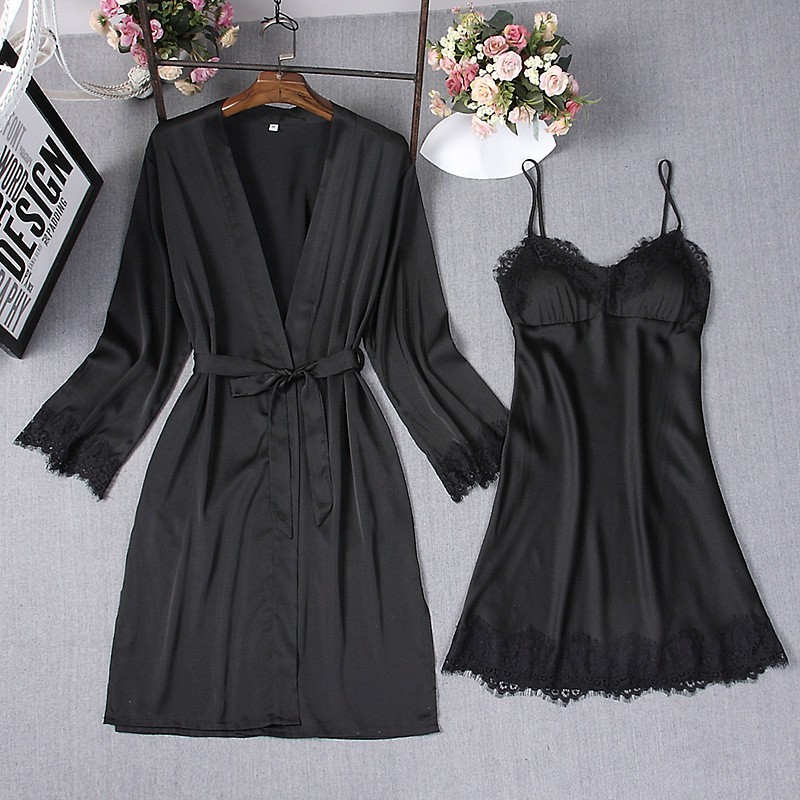 Áo choàng ngủ váy ngủ lụa 🔥TẶNG mút ngực🔥 cao cấp AMUSE V22 BIGsize MLXL 65KG  đồ ngủ lụa sexy hai dây phối ren | BigBuy360 - bigbuy360.vn