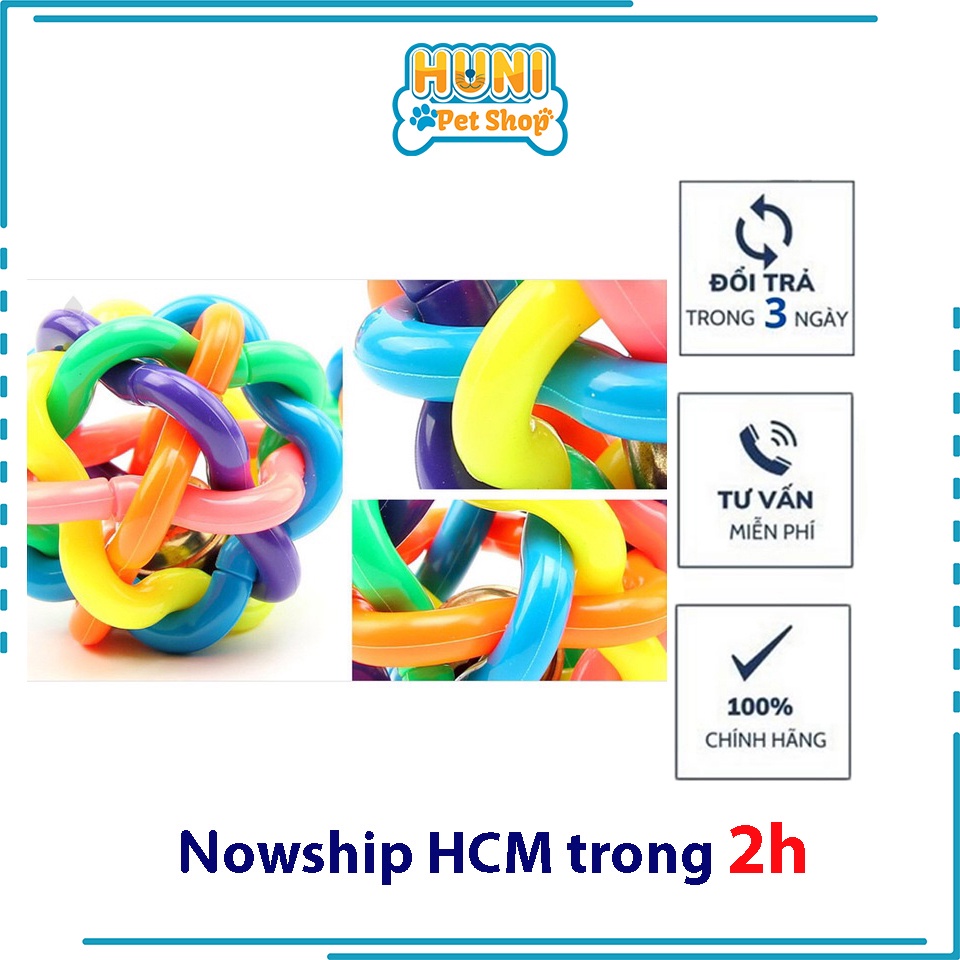 Đồ chơi cho chó gặm banh bảy màu có chuông đồ chơi cho chó con - Huni Petshop