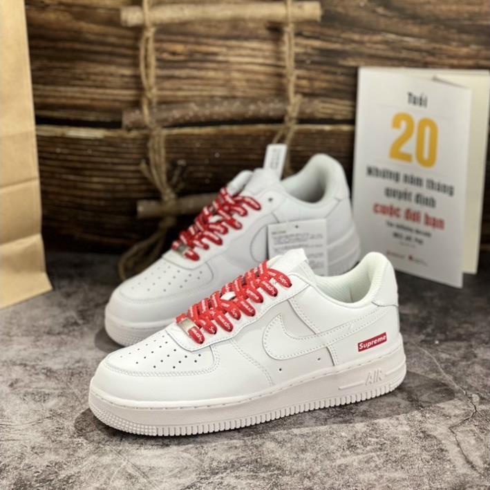 Giày Air_Force 1 Low Trip White Red Supreme/Af1 Full Trắng Dây Đỏ Chuẩn Trung + BOX BẢO VỆ
