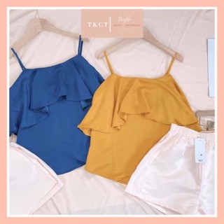 Set áo hai dây lụa quần short hai màu , tongkhochitue