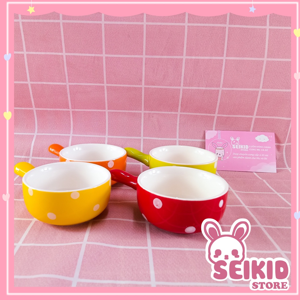 Bát Sứ Ăn Dặm Cao Cấp Hình Gáo Chấm Bi Đủ Màu Seikid Store 80ml V23