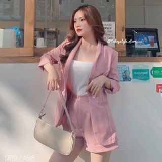 SET ÁO BLAZER KÈM QUẦN SHORT 2 MÀU XANH VÀ HỒNG