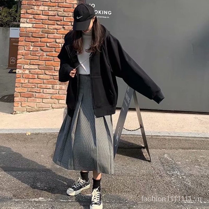 【M-5XL】Áo hoodie trơn có khóa kéo phong cách Hàn Quốc cổ điển size lớn