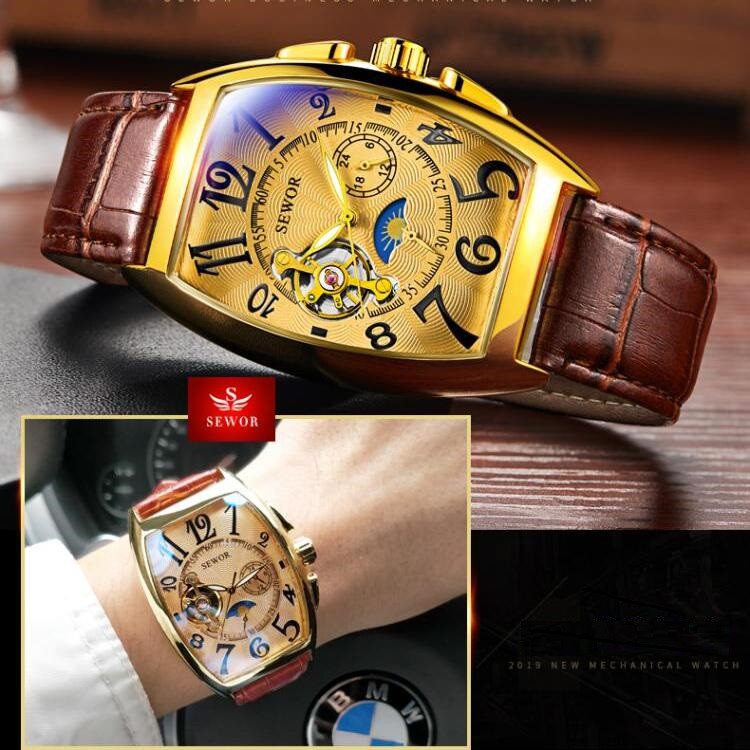 Đồng Hồ Cơ Nam Automatic Chính Hãng SEWOR Dây Da Mặt Vuông Sang Trọng Đẳng Cấp | BigBuy360 - bigbuy360.vn